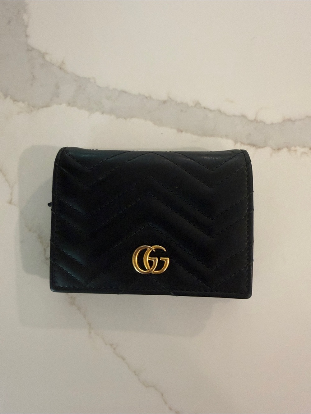 Gucci Black Quilted Leather Mini Wallet with Gold GG
